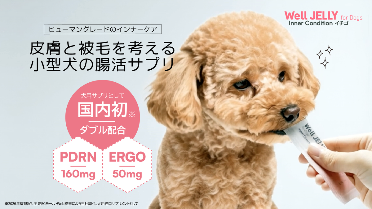 Well JELLY Inner Condition イチゴ。皮膚と被毛を考える小型犬の腸活サプリ。